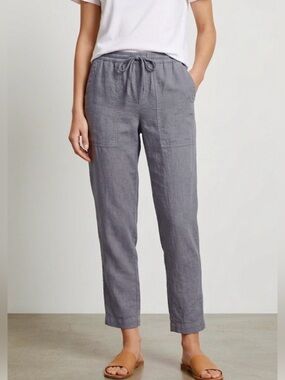 Vince NEW Linen Cotton Pants Pockets S Grey PullOn Waist Drawstring Minimalist